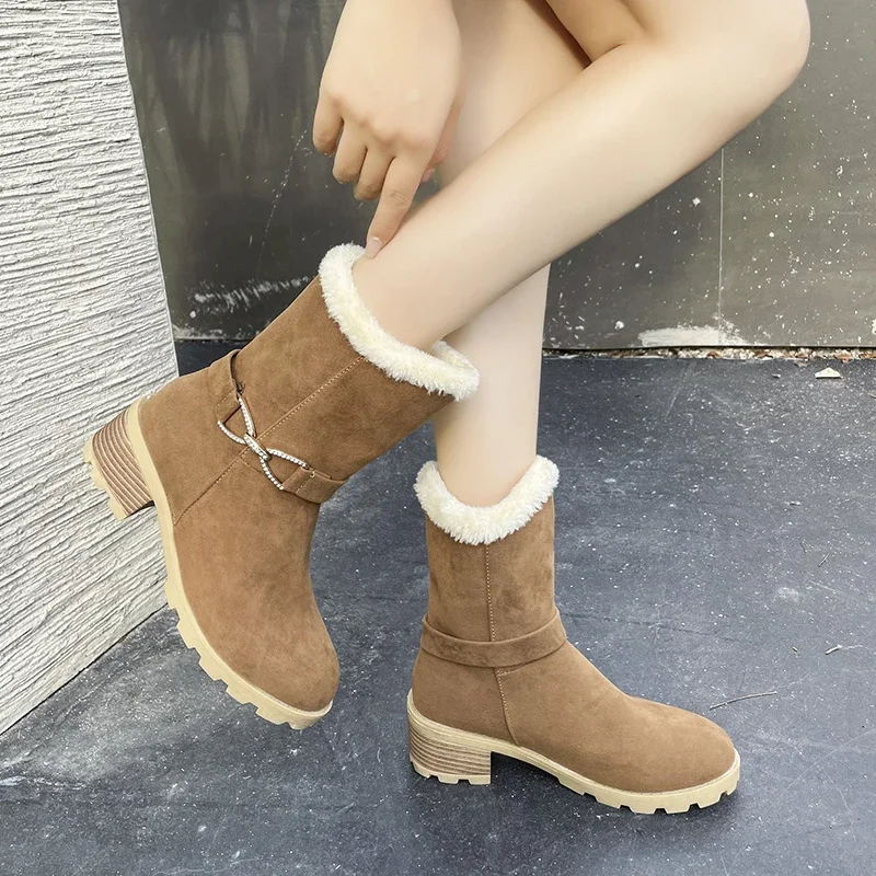 2024 Winter Boots Women's Fur Warm Snow Boots Women's Warm Wool Boots Ankle Boots Comfortable Shoes Casual Womens Mid-calf Boots
