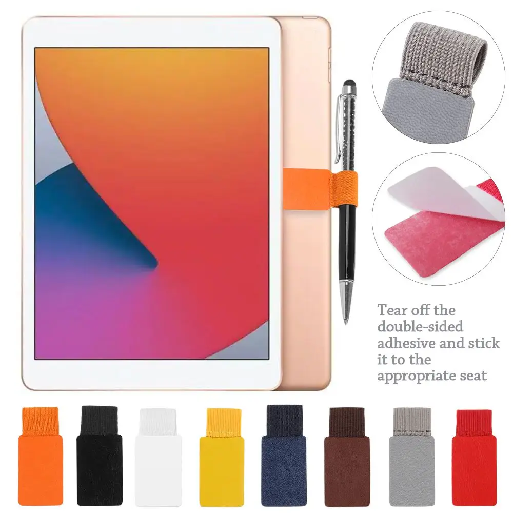 Pen Clip Self-adhesive Elastic Loop Leather Pencil Holder Multicolor Portable Office Stationery Notebook Journals Accessories