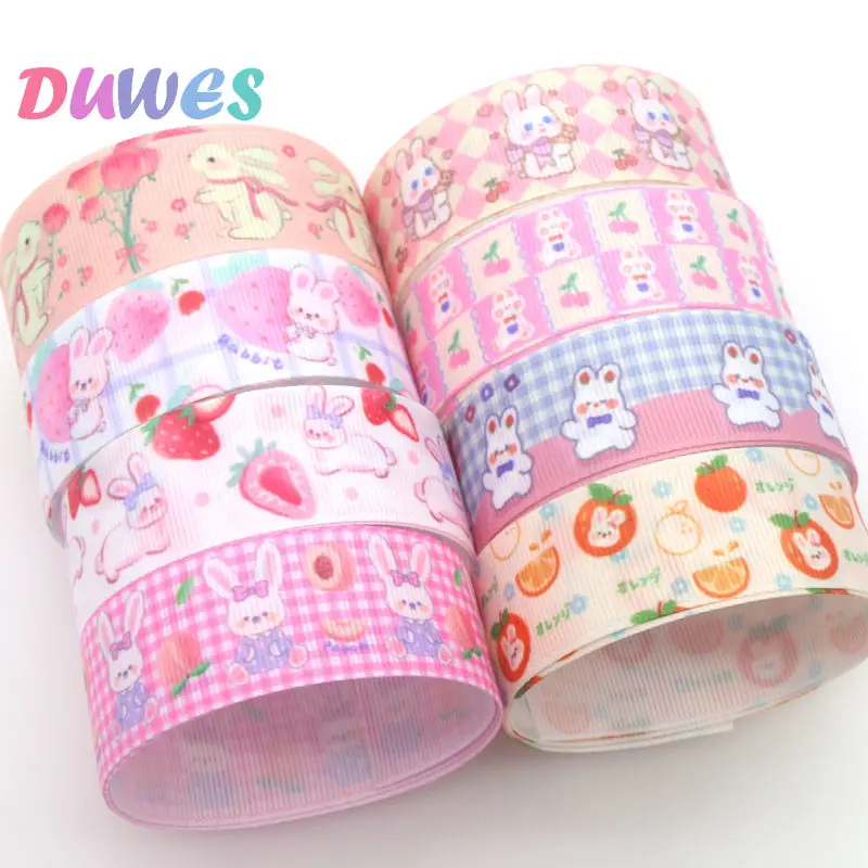 

DUWES 50 ярдов корсажная лента с рисунком кролика клубники Kawaii Аксессуары материал головной убор украшение «сделай сам» шитье Рукоделие D1835