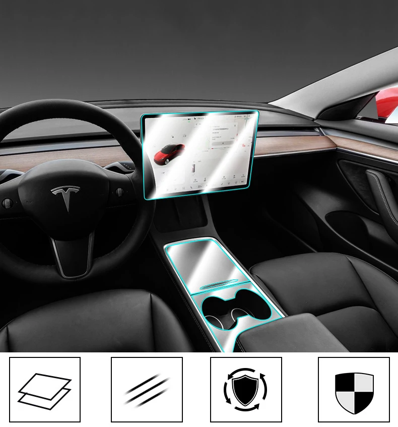 Película protectora antiarañazos de Control Central para Tesla Model 3/Y 2021-2023, pegatina de Panel de consola Central, película de TPU, accesorios para coche