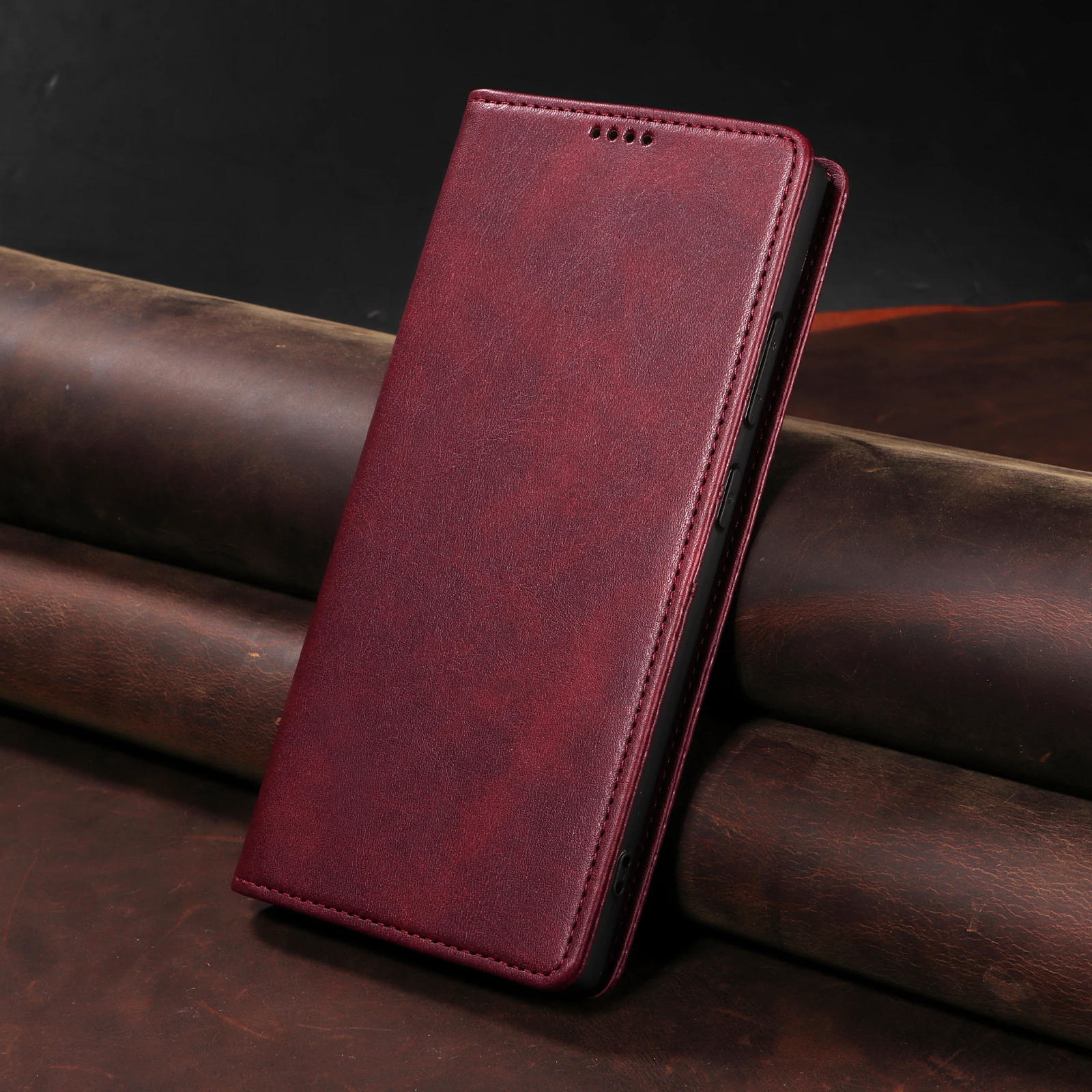 Premium PU Leather Wallet Phone Case with Magnetic Closure and Picture Frame Holder