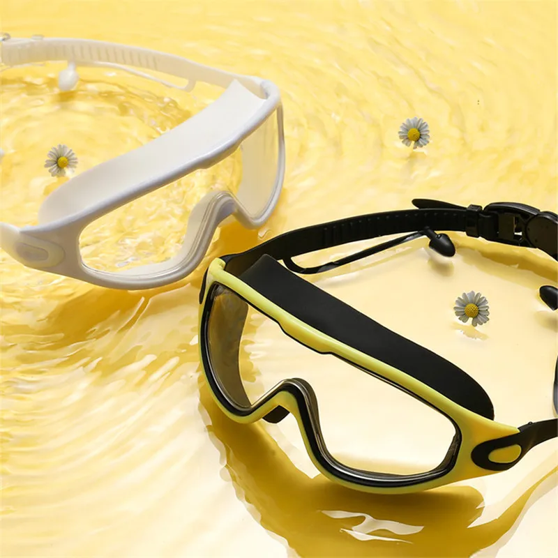 Big Frame Swimming Goggles Adults with Earplugs Swim Glasses Men Women Professional HD Anti-fog Goggles Silicone Eyewear 3