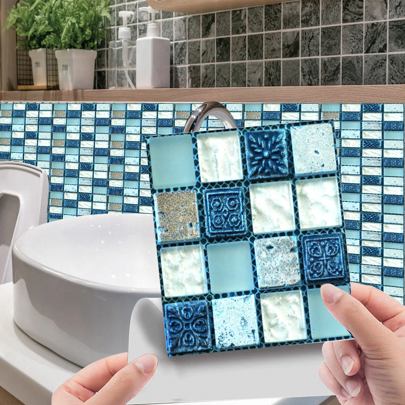 10pcs Kitchen Tile Stickers Bathroom Mosaic Sticker Self-adhesive Wall Decor