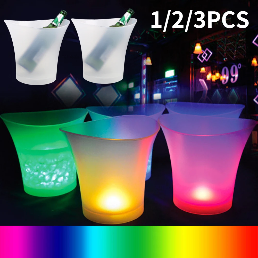 1/2/3pcs 5L Colorful LED Light Up Waterproof Plastic LED Ice Bucket Champagne Beer Bucket Bars Nightclubs Bars Night Party