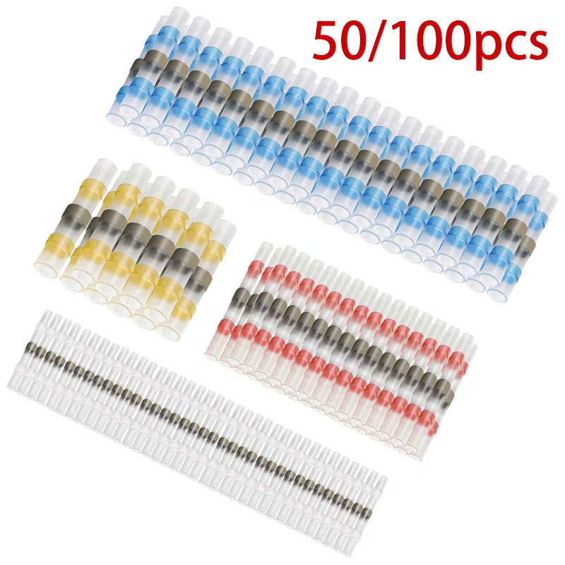 Waterproof Solder Seal Heat Connector Shrink Butt Connectors Lug Terminals Electrical Wire Car Insulated Terminal 50/100/200Pcs