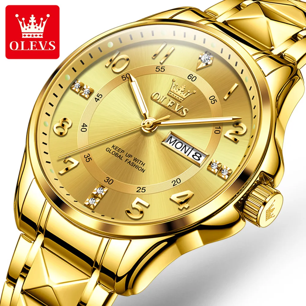 OLEVS 2910 Men's Watch Luxury Dual Calendar Quartz Watch For Men Number Dial Stainless Steel Wristwatch Waterproof Luminous