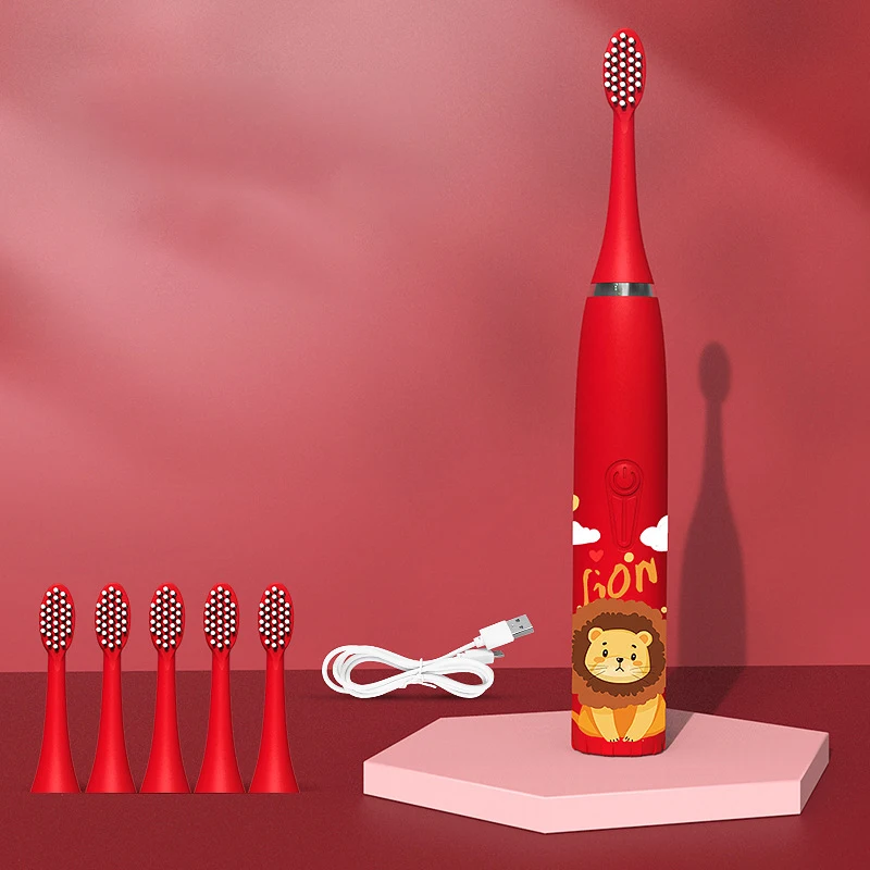 thumbnail image 1 of Cepillo de dientes eléctrico sónico para niños, recargable por USB, cepillo limpiador de dientes inteligente con dibujos animados para niños de 3 a 15 años, resistente al agua IPX7, 1 of 5