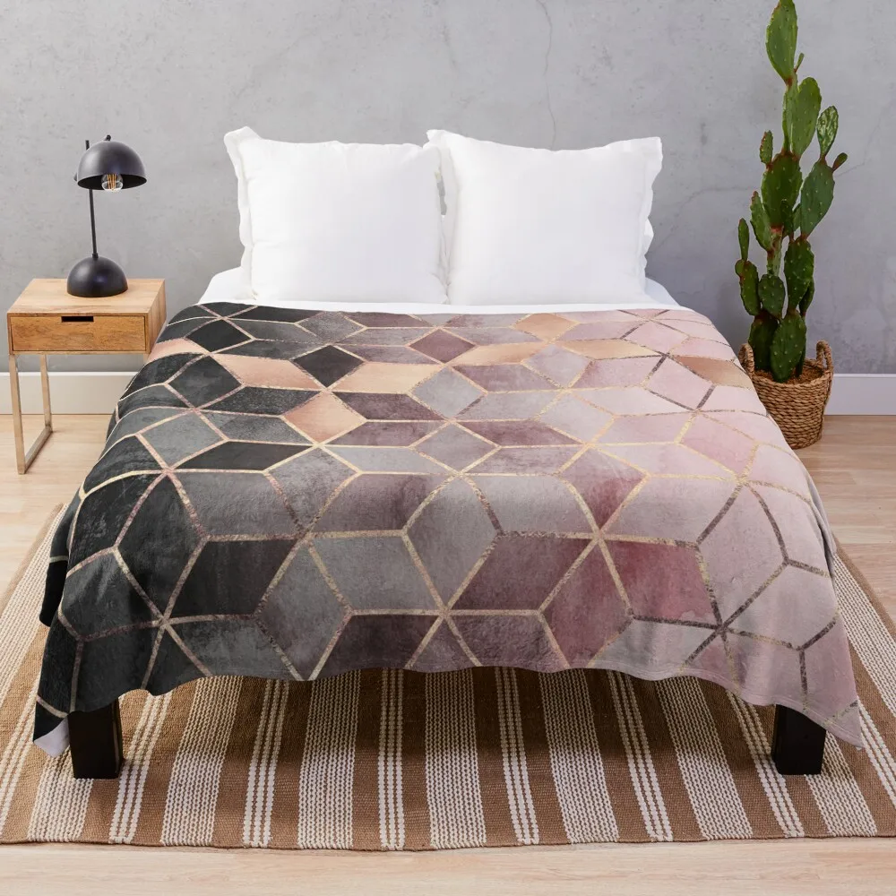 

Pink And Grey Gradient Cubes Throw Blanket Flannels Extra Large Throw Bed covers Polar Summer Blankets