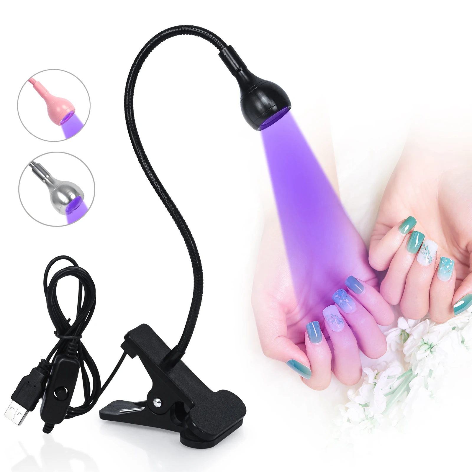 Mini UV Led Nail Lamp Ultraviolet Lights Dryer Ongles Lampe Flexible Clip-On Desk USB Gel Curing Manicure Pedicure Salon Tools