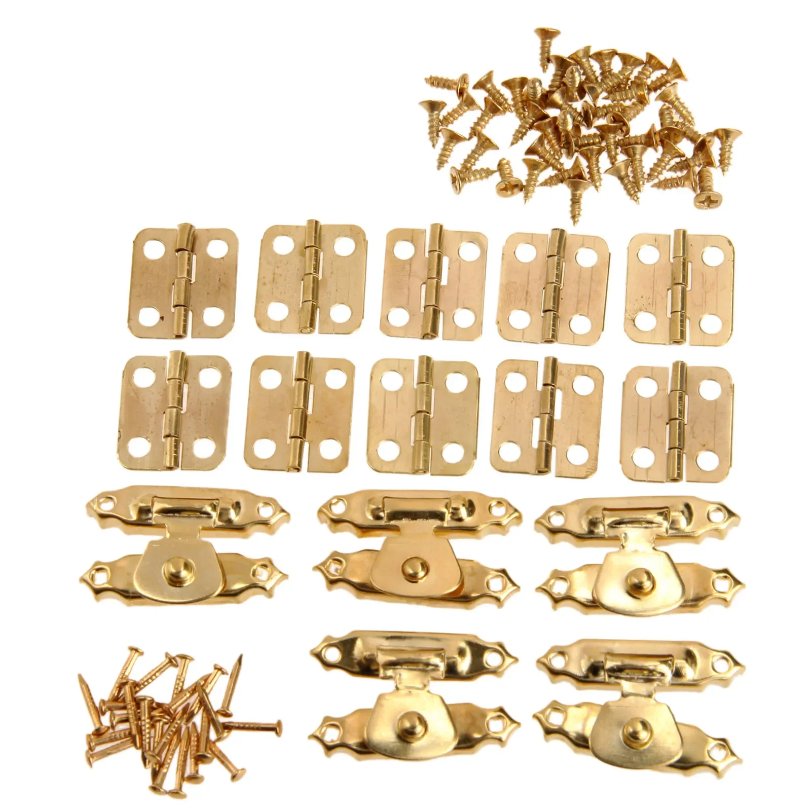 15pcs/lot Vintage Gold Round Hinges Iron Decorative + Antique Latch Hasps Jewelry Box Toggle Lock Furniture Fittings Hardware cabinet door hinges furniture hardware toggle latches jewelry box hasps decorative latches buckle clamp