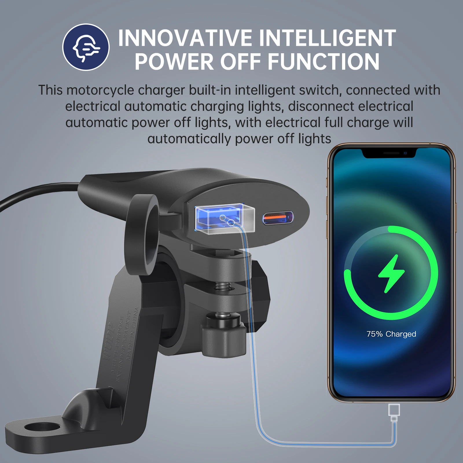 오토바이 충전기 30W USB-C QC3.0 충전기, IP67 방수 핸들 바 장착 브래킷, 디지털 카메라 휴대폰 충전기