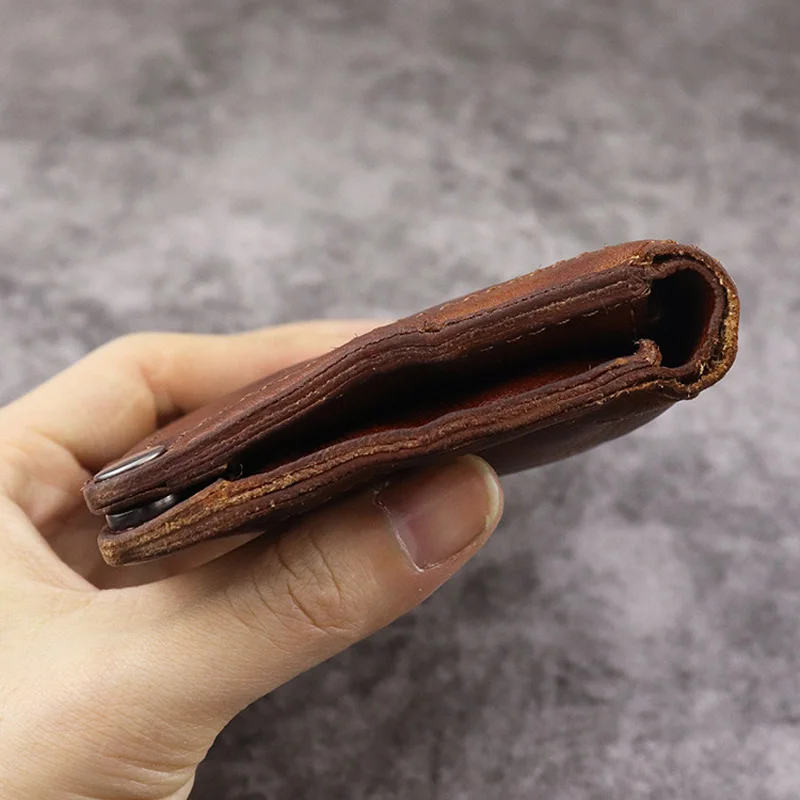 Vintage Real Leather Men's Short Wallet Slim Small Wallet Money Bag Credit Card Holder ID Card Case Mini Purse for Male 6