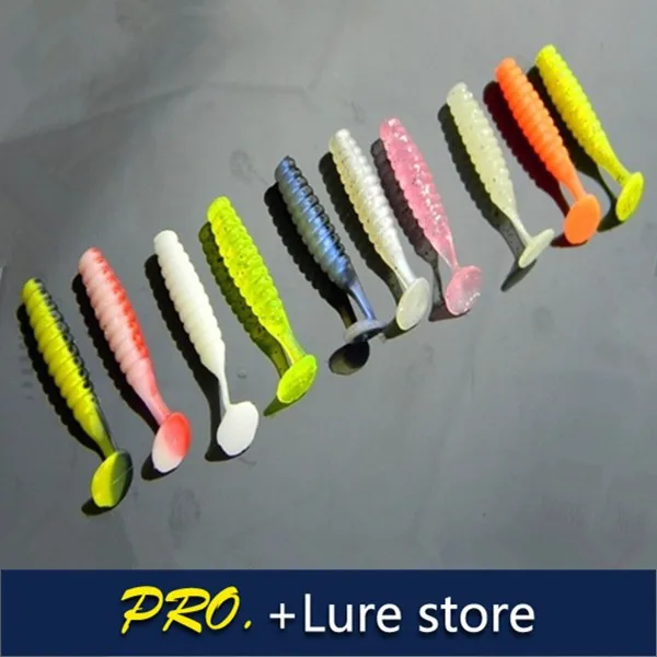 

JYJ 200pcs 4cm T Fish colorful tail grub worm lure soft lure wrom bait fishing lure baits blade tail grub baits