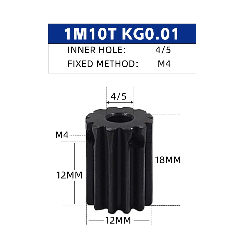 Lot de quatre pignons moteur RC 4mm 1M10T et 1M11T disposés en ligne, éclairage studio