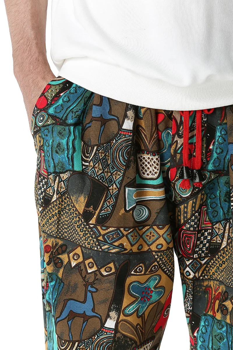 Linen Pants Men Cotton Pants Men Harem Pants Men Jogger Sweatpants Fashion Traditional Nation Print Cotton Linen Joggers Pants Men Hip Hop Harem Trousers Mens Hippie Casual Streetwear Sweatpants