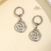 Ethnic Silver Color Metal Round Earrings Personality Retro Geometry Make Old Spiral Dangle Earrings for Women Fashion Gift - Image 5