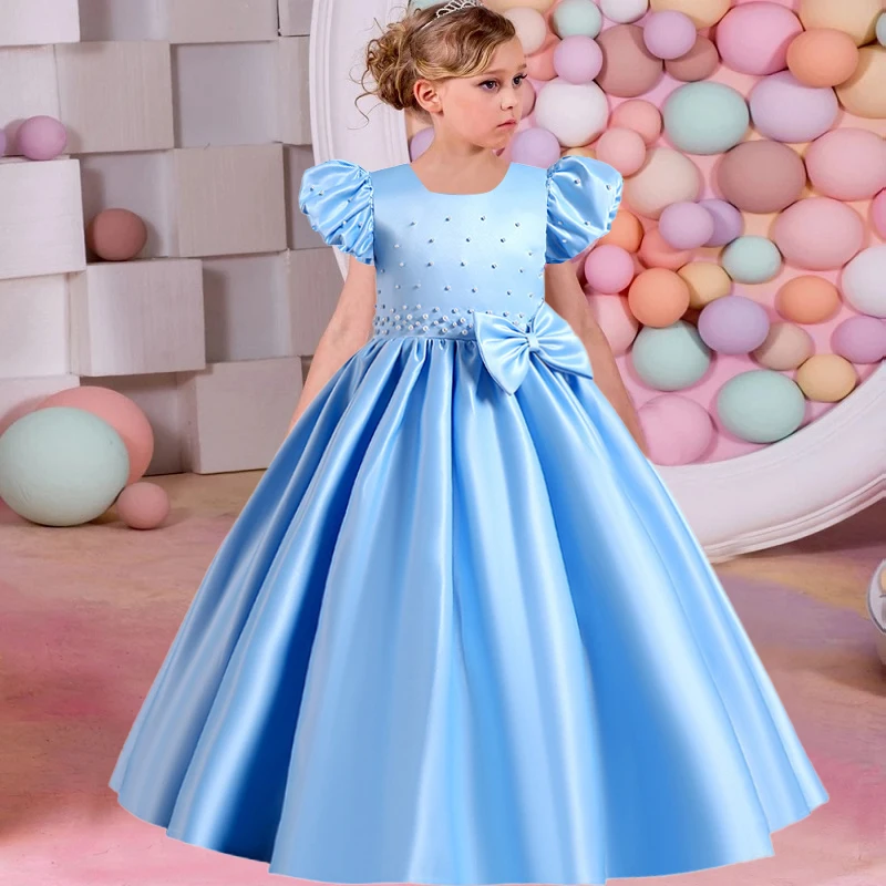 Vestido de primeira comunhão feminino, vestido de festa infantil, vestido de festa de aniversário, vestido longo de banquete, pétala de renda