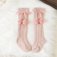 Autumn Winter Baby Girls Cherry Ball Knee High Socks Toddler Tube Princess Sock For Kids Knitted Socken Leg Warmer For 0-5Years 6