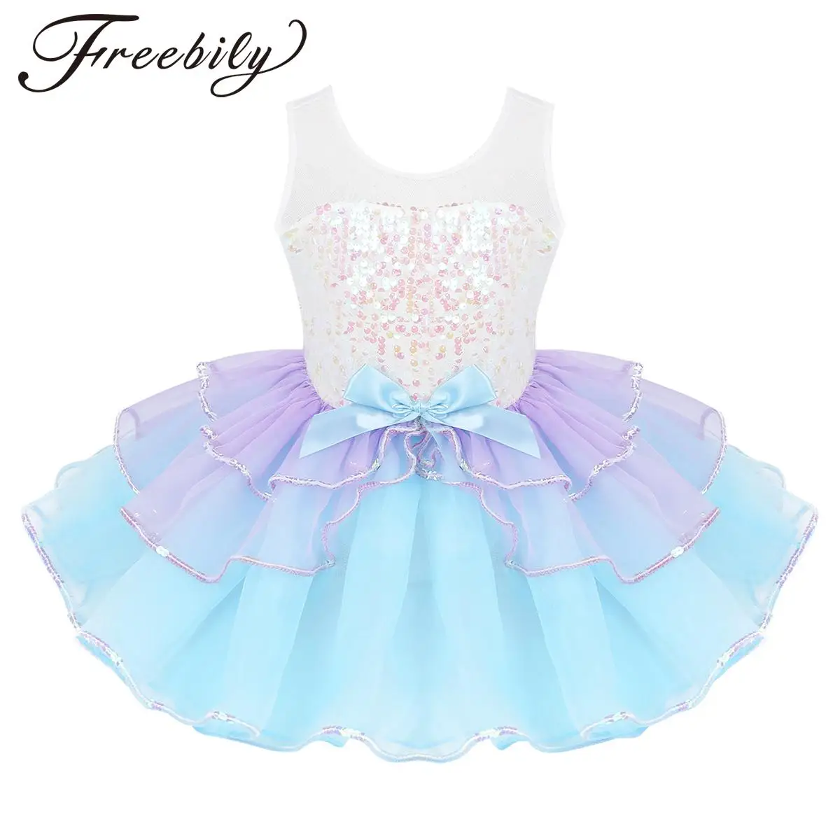 

Kids Girls Ballet Dance Tutu Shiny Sequins Mesh Leotard Dress Gymnastic Figure Skating Performance Dancewear Party Ball Gown