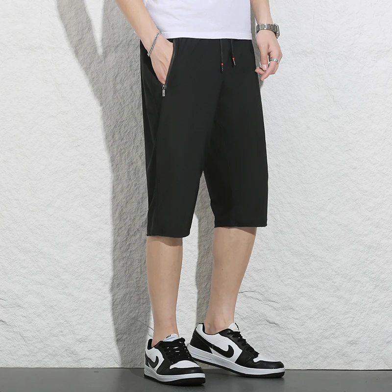 New Summer Thin Men'S Elastic Quick Dry Casual Sports Shorts Loose And Stylish Versatile Ice Silk Straight Leg 7-Point Trousers