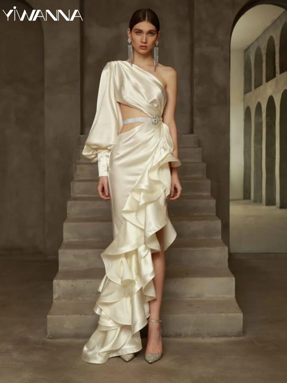 Sexy-One-Shoulder-Backless-Wedding-Dress-Classic-Pleat-Belt-Bride-Robe ...