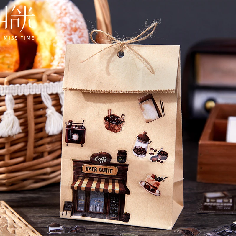 12packs/lot 커피 숍 시리즈 시리즈 귀여운 사랑스러운 복고풍 장식 애완 동물 스티커