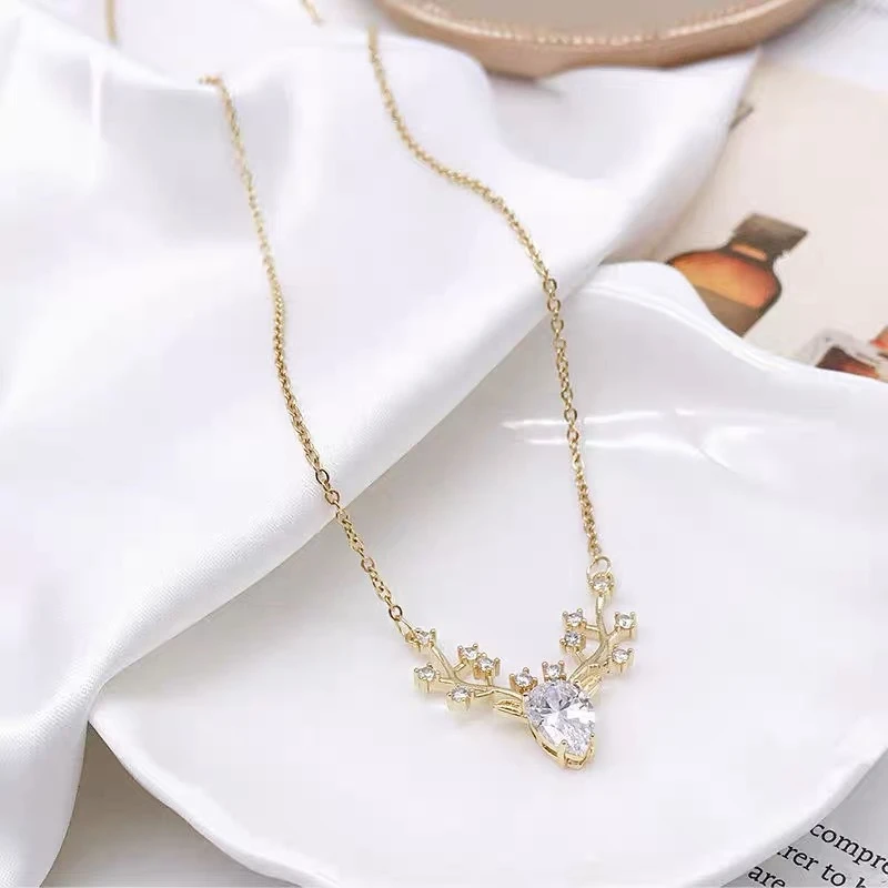 New Bohemian Elk Pendants Necklaces for Women Gold Color Metal Chain Crystal Branch Luxury Wedding Neck Jewelry 2026 new trend 2