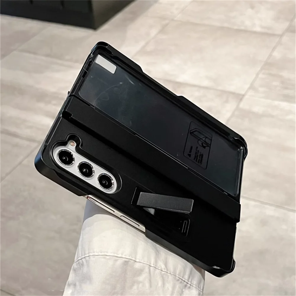 Aromr Hinge Protection With Holder Phone Case For Samsung Galaxy For Z Flip 5 Flip4 Flip3 5G With Tempered Glass Film Cover_voghion.com
