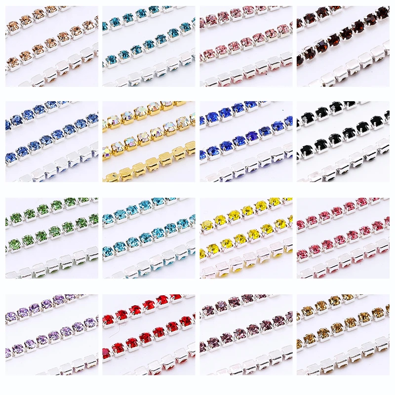 2yards Bunte Strass Borte Glitter Kristall Kette Glänzende Edelsteine Stein Diamant Trimmen Kleid Garment Strass-Dekorationen – Detail 3