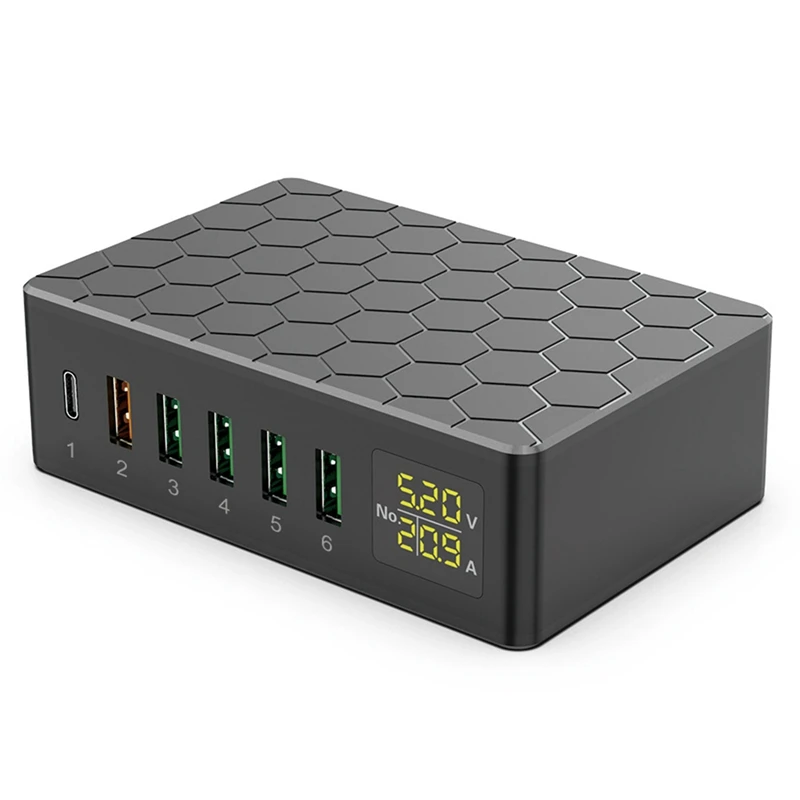 

Зарядное устройство мощное с 6 USB-портами и цифровым дисплеем, 65 Вт