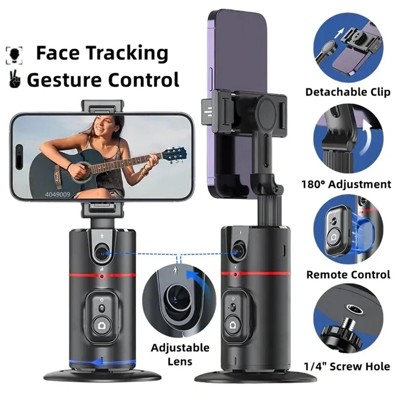 ABZZ-360 °   짐벌 스테빌라이저 데스크탑 AI 자동 추적 짐벌, 스마트폰 스테빌라이저용 리모컨 셔터+보조광 포함, 간편한 조작