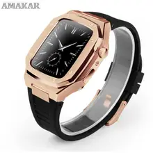 

45mm Stainless Steel Watch Case Modification Set for Apple Watch Band 41mm 40 44mm Rubber Band for iWatch Series 7 6 SE 5 4 3 2
