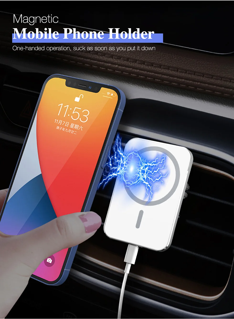 Support magnétique de voiture, chargeur rapide sans fil Qi 15W pour téléphone-1