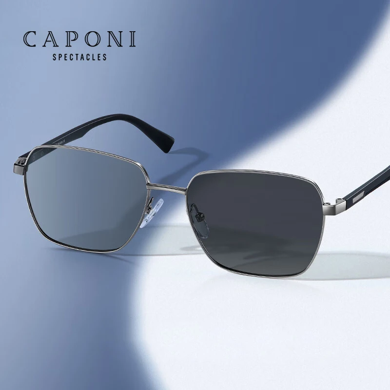 

CAPONI Polarized Men's Sunglasses Photochromic Alloy TR-90 Square Sun Glasses UV400 Protect Original Brand Design Shades BS52020