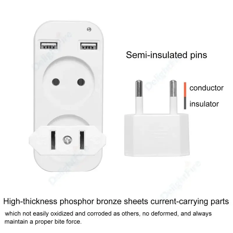 US To EU Plug Adapter 2Pin Type C AC Converter for Travel