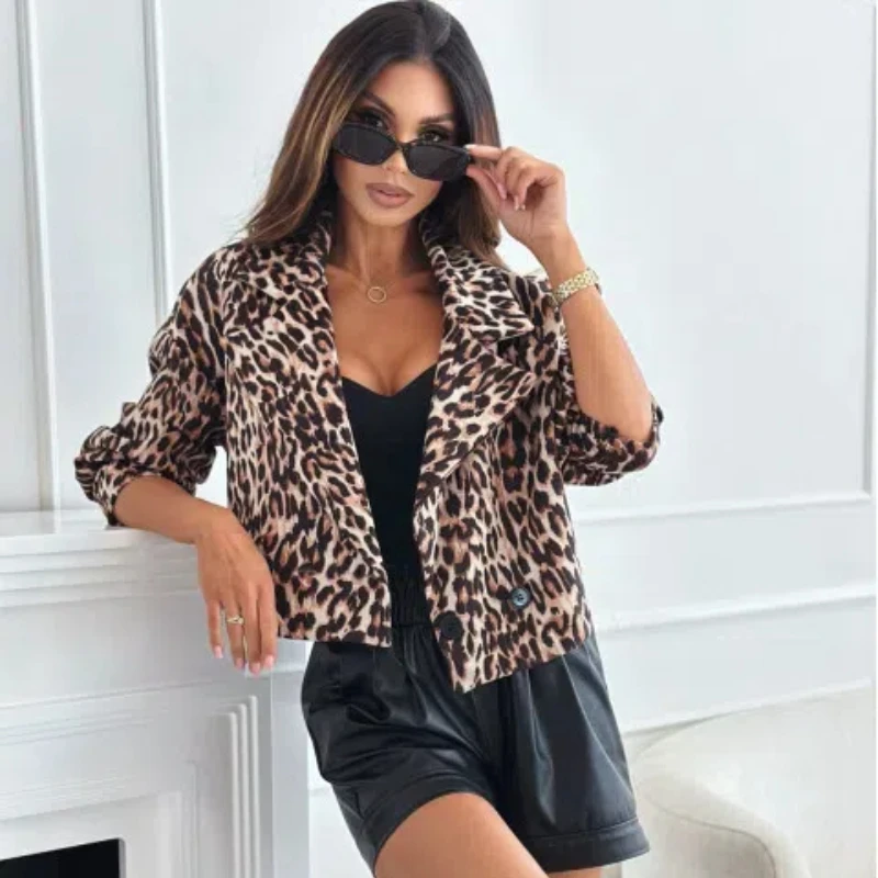 Autumn and Winter New Slimming Versatile Long Sleeved Short Leopard Print Suit Jacket for Women 177