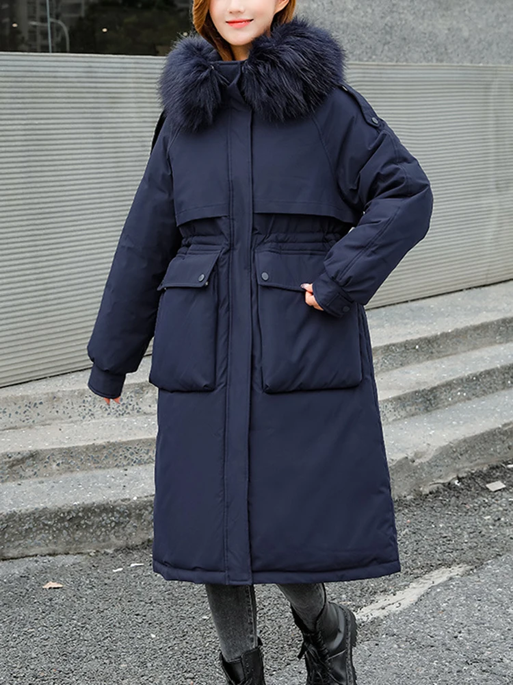 AZYT Winter Long Down Cotton Parkas Coats Women Big Fur Collar Hooded Thicken Winter Jacket 2022 Windproof Cotton Padded Jacket
