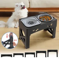 5 Adjustable Height for Different Needs 3 in 1 Pet Feeder Two Bowls One Lift Anti-upset High Neck Guard Slow Food Basin Pet Bowl 4