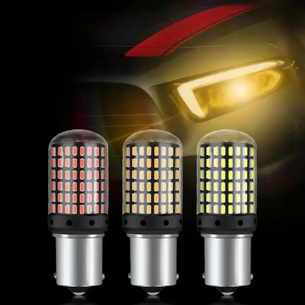 

1 шт P21w 1156 T20 3014 144smd 1157 автомобильная светодиодная сигнальная лампа фонарь Супер авто 3 цвета 12 в яркий противотуманный Хвост Drl Pa I3u5