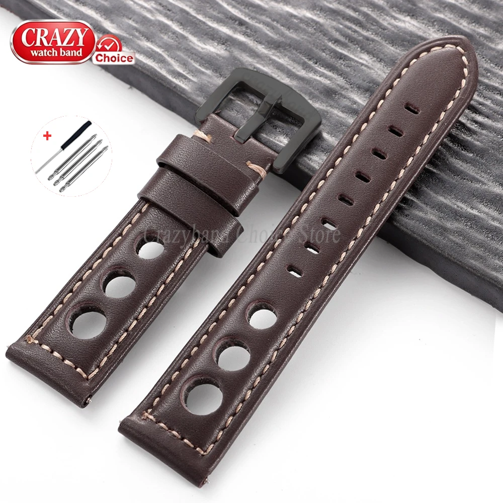 Vintage Brown Cowhide Leather Watch Strap with Pin Buckle - Unisex Wrist Band