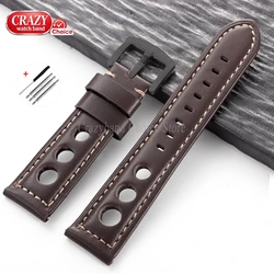 Vintage Brown Cowhide Leather Watch Strap with Pin Buckle - Unisex Wrist Band - 26mm (Dark brown - black)