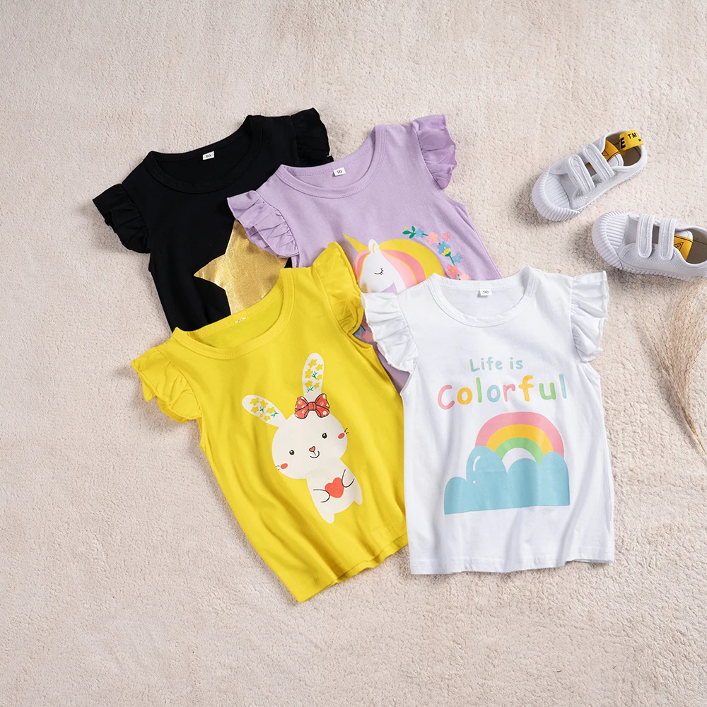 Girls t shirt girls tee shirt t shirt kids t shirt girls rainbow cartoon printed t-shirts for summer toddler girls