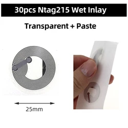 NFC Ntag215 Coin Tags - RFID Ultralight Labels (25mm, 50/30pcs) (30pcs Wet Inlay)