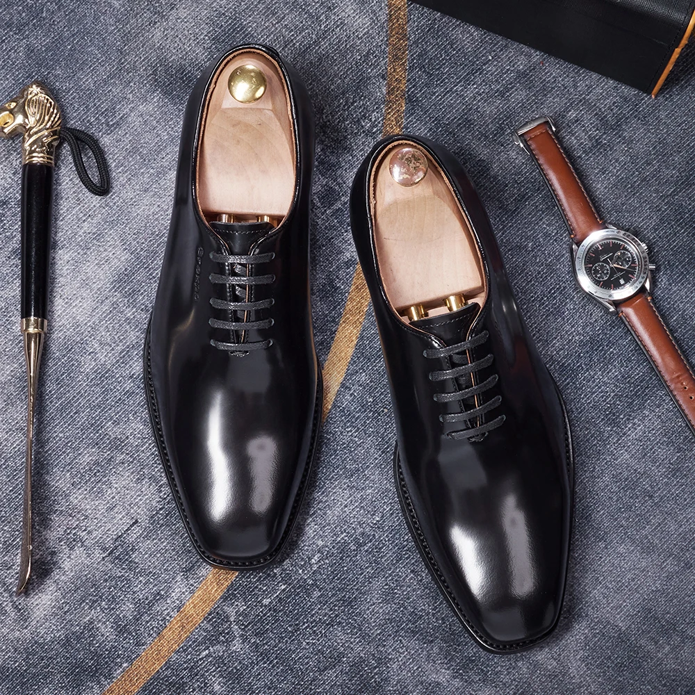 Hochwertige, handgefertigte Oxfords-Solen aus echtem Leder für Herren, poliert/geprägt, für Business, Hochzeiten und formelle Anlässe – Detail 7
