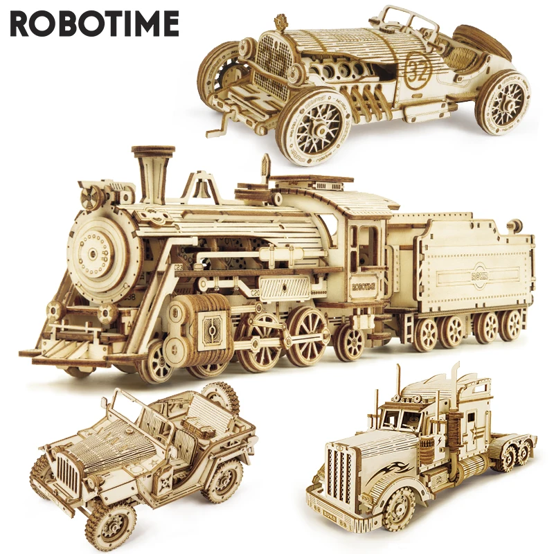 Robotime Train Laser Cutting Toy 3D Wooden Puzzle Toy Craft Desk Decoration Gift 