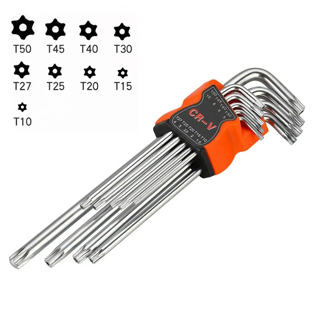 

9 PCS Torx Key Wrench Double-End Screwdriver Hex Wrench Set Chrome Vanadium Steel T10-T50 For Auto Mechanical Repair Hand Tools