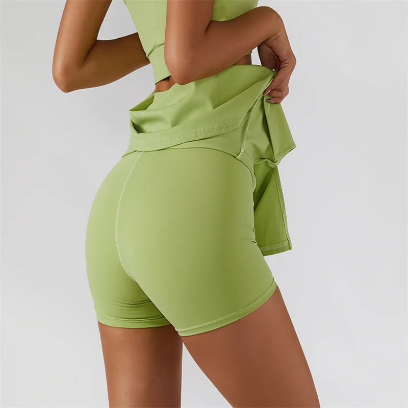 Solid Color Women Fitness Comprehensive Training Tennis Skirt Sports Yoga Short Workout Breathable Sweat-wicking Two-piece Suit