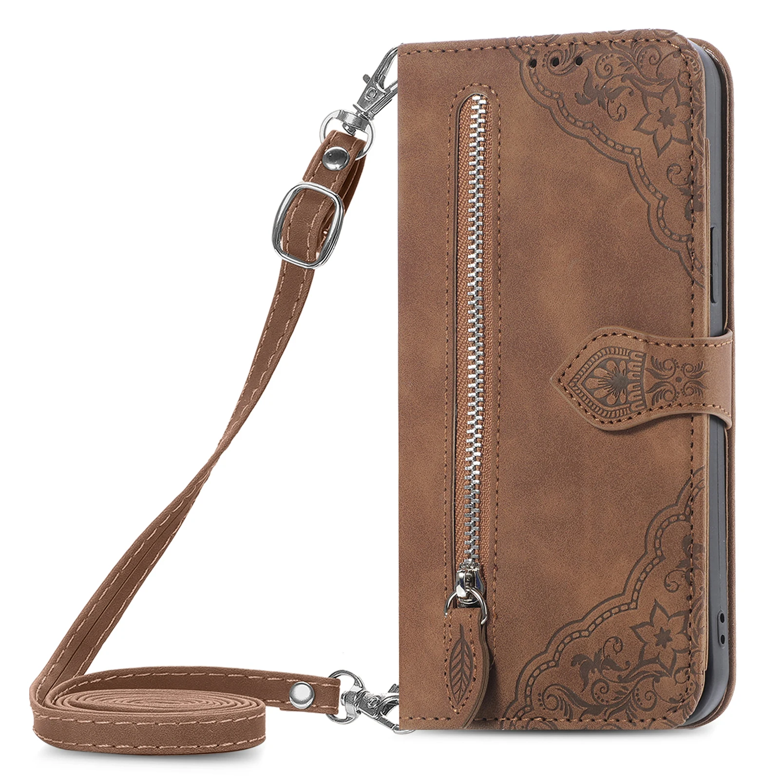 Zipper Leather Wallet Flip Case Book Shell