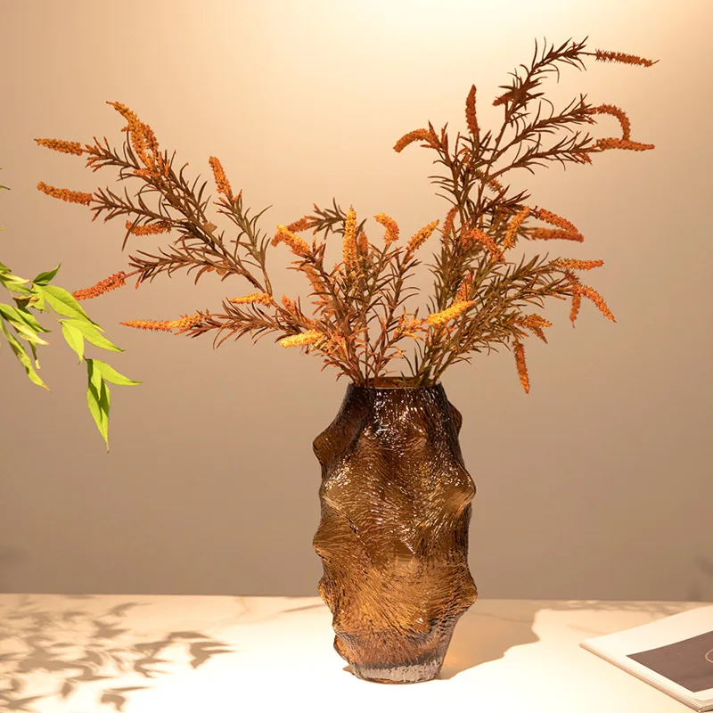 Glass Vase Sea Cucumber Shape Irregular Grain Spine Fold Green Terrarium Hydroponic Accessories Flower Vase Home Decoration 3