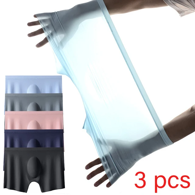 Boxer Ultra-fin d'été pour hommes, slip en soie glacée, sous-vêtements sans couture, Lingerie Sexy, short, culotte respirante, 3 pièces/lot 1